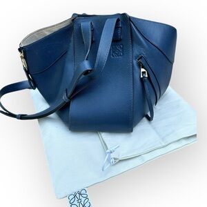 Loewe Hammock Bag in Classic Calfskin Navy Blue with Gold Hardware